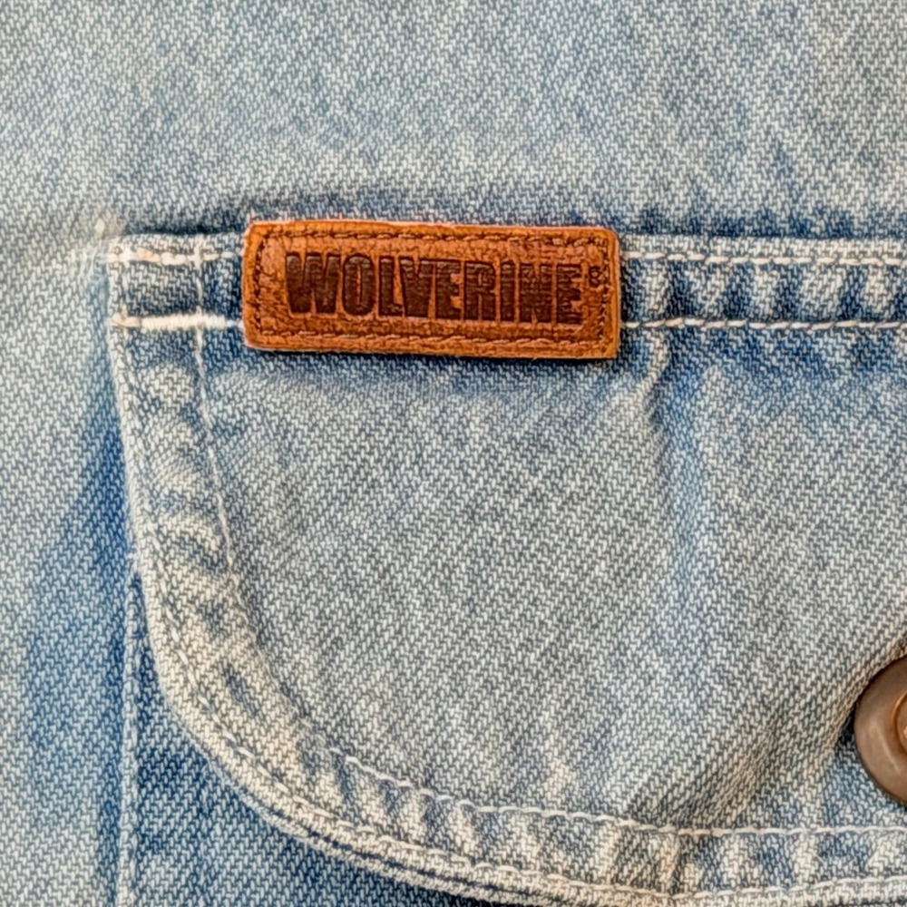 Wolverine Shirt Jacket Sz S Mens Light Wash Denim Plaid Fleece Lined Shacket - Picture 3 of 10